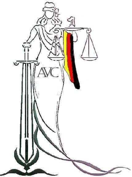 Justitia mit Schwert, Waage und deutscher Flagge — AVC